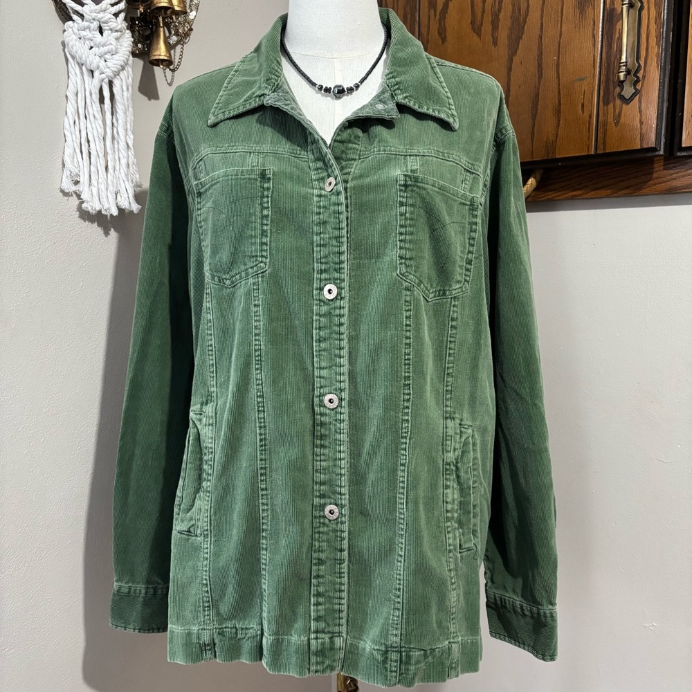 B.C.I Vintage Corduroy Jacket Shacket Size XL Military Green Long Sleeve Button